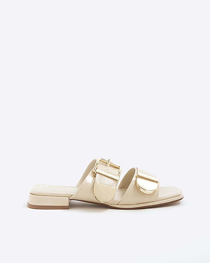 River Island Cream Buckled Flat Sandals
