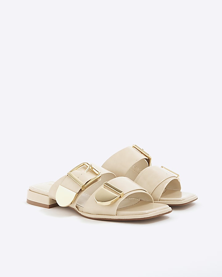 River Island Cream Buckled Flat Sandals