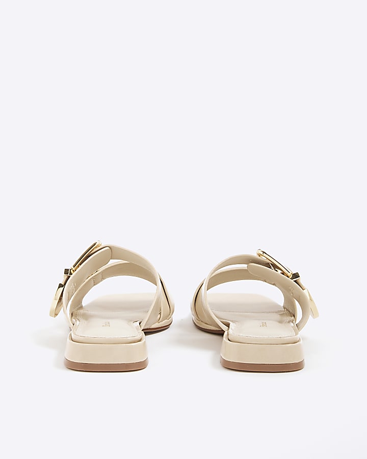 River Island Cream Buckled Flat Sandals