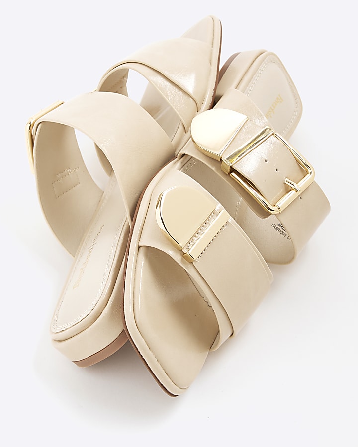 river island Cream Buckled Flat Sandals