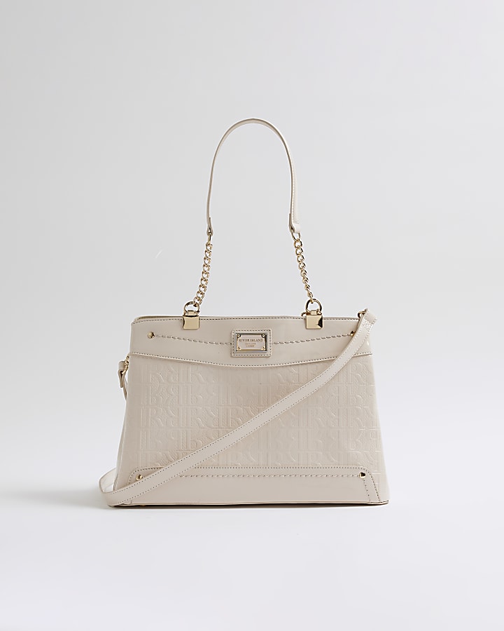 River Island Cream Chain Handle Embossed Tote Bag