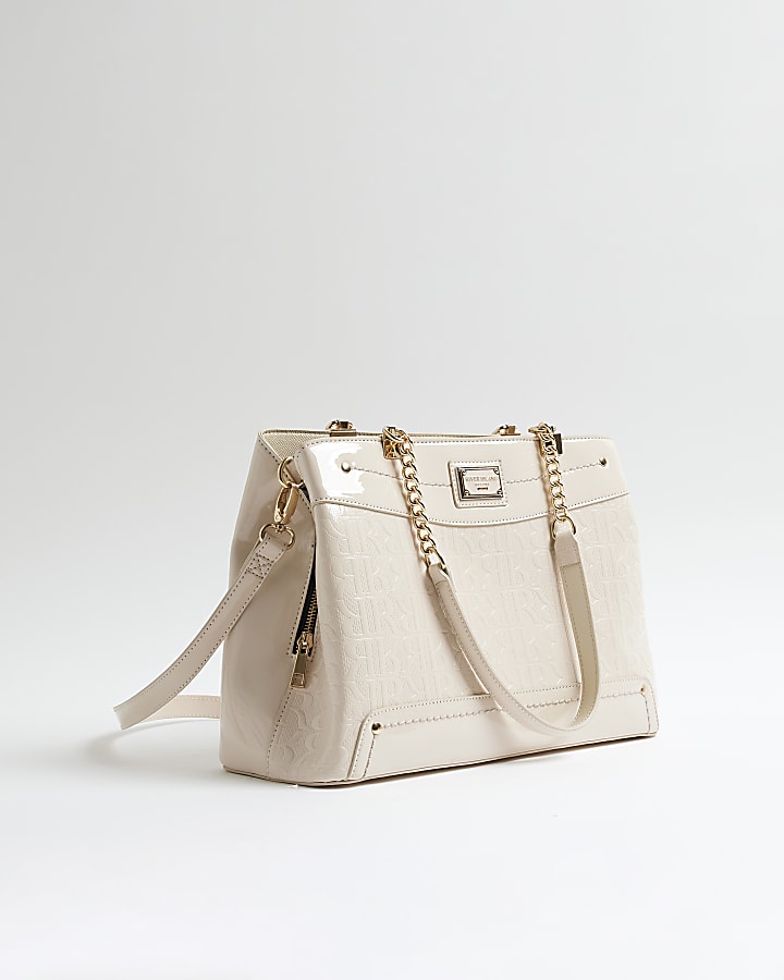 River Island Cream Chain Handle Embossed Tote Bag