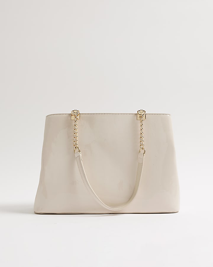 River Island Cream Chain Handle Embossed Tote Bag