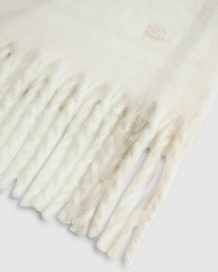 River Island Cream Check Fluffy Scarf