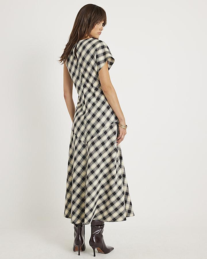 River Island Cream Check Print Knot Maxi Dress