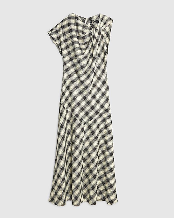 river island Cream Check Print Knot Maxi Dress