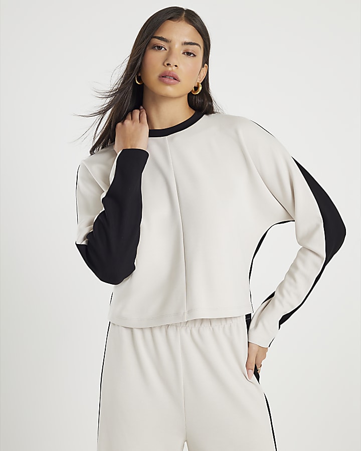 River Island Cream Colour Block Batwing Sweatshirt