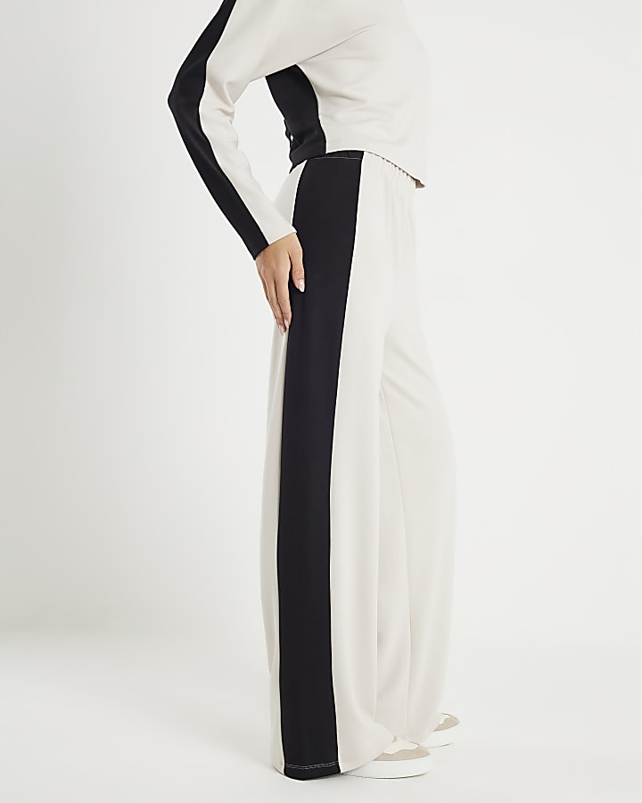 River Island Cream Colour Block Wide Leg Trousers
