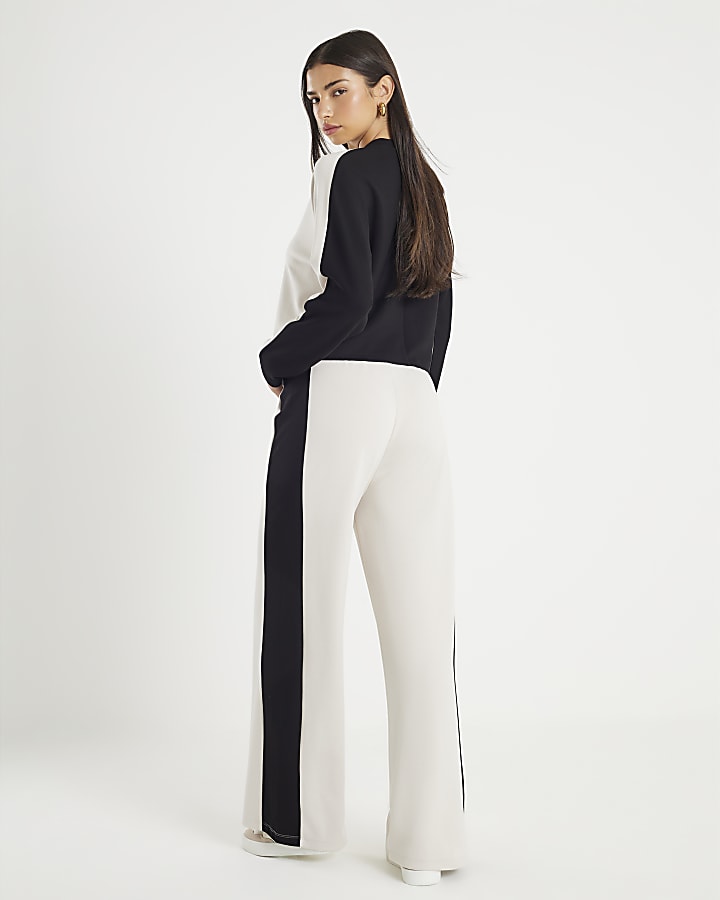 River Island Cream Colour Block Wide Leg Trousers
