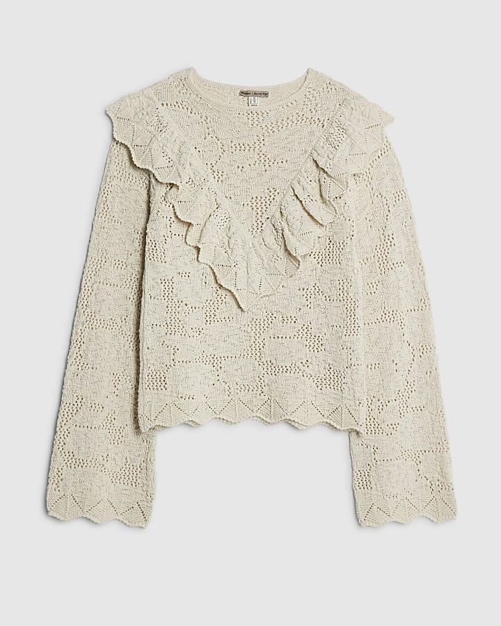 river island Cream Crochet Frill Top