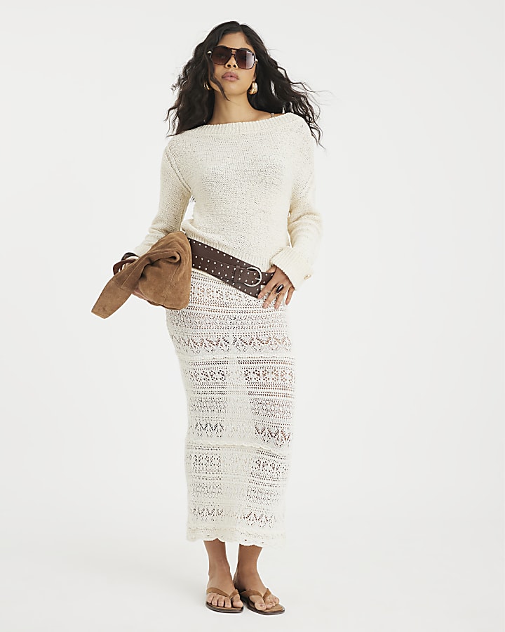 River Island Cream Crochet Maxi Skirt