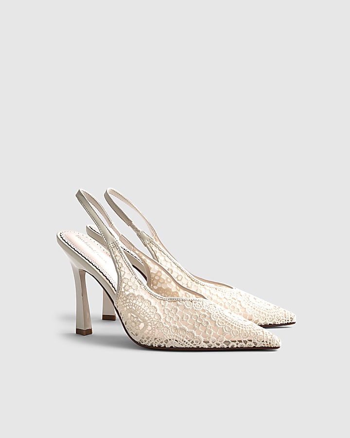 River Island Cream Crochet Slingback Heels