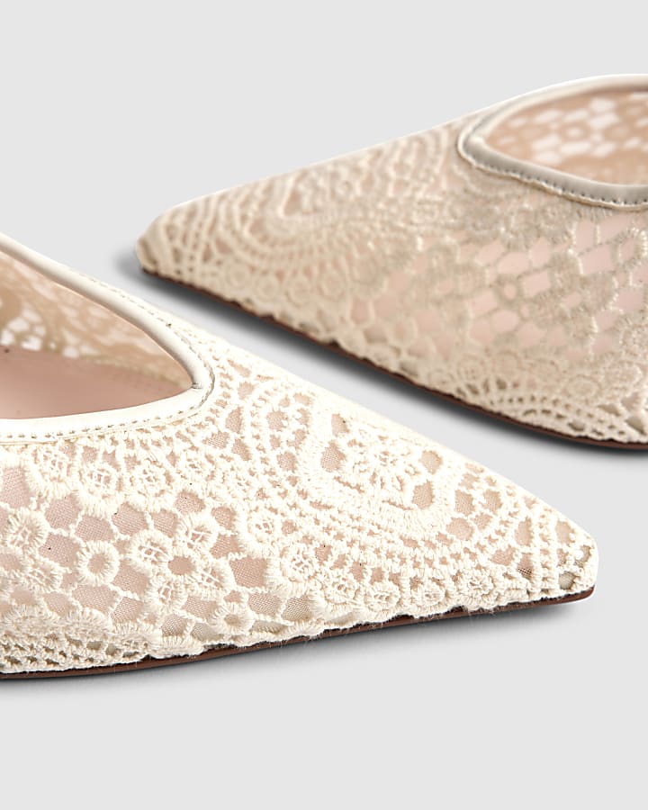 River Island Cream Crochet Slingback Heels