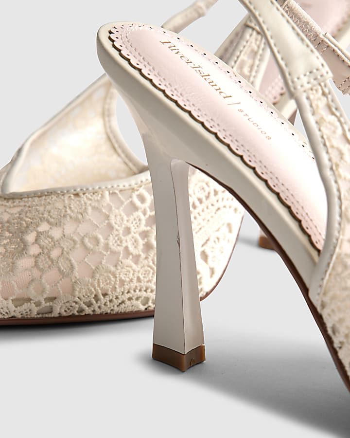 river island Cream Crochet Slingback Heels