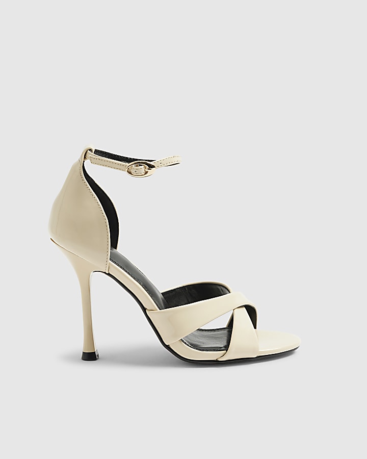 River Island Cream Cross Over Strap Heeled Sandals
