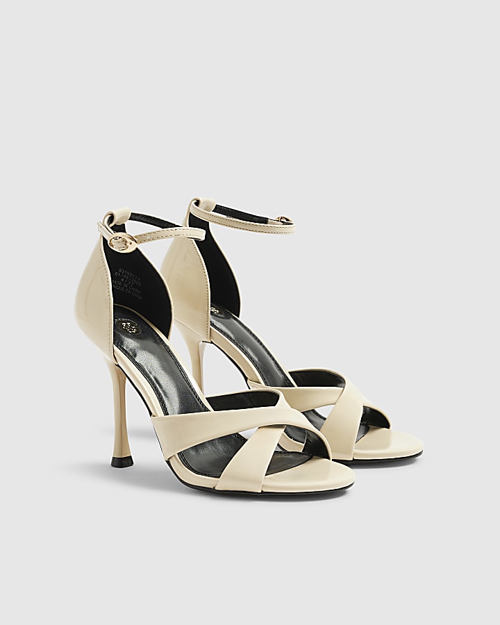 River Island Cream Cross Over Strap Heeled Sandals