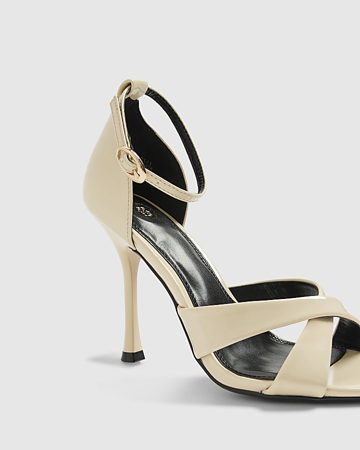 river island Cream Cross Over Strap Heeled Sandals