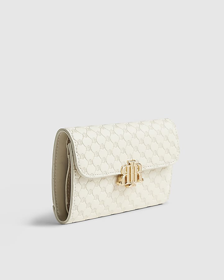 River Island Cream Embossed Monogram Foldout Purse