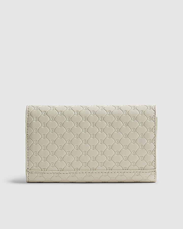 River Island Cream Embossed Monogram Foldout Purse