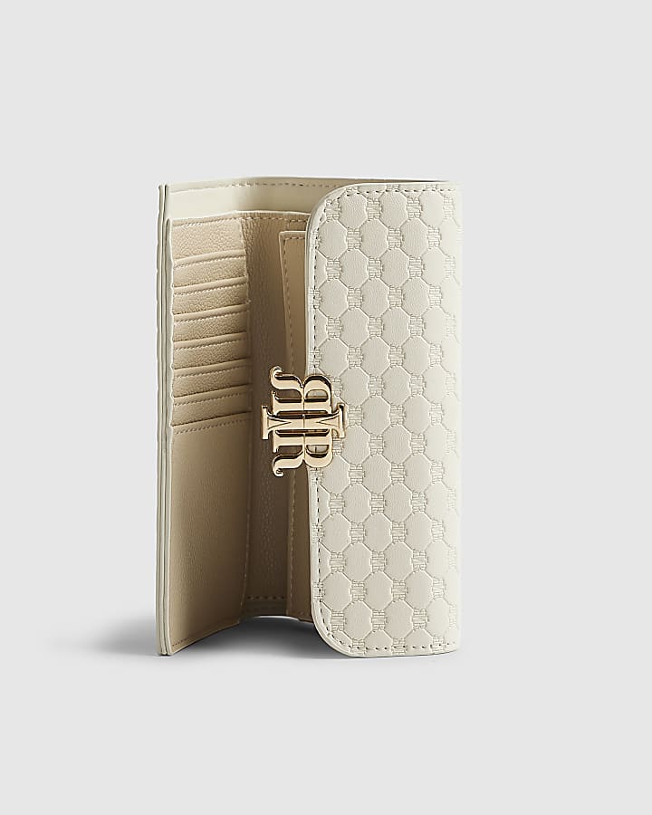River Island Cream Embossed Monogram Foldout Purse