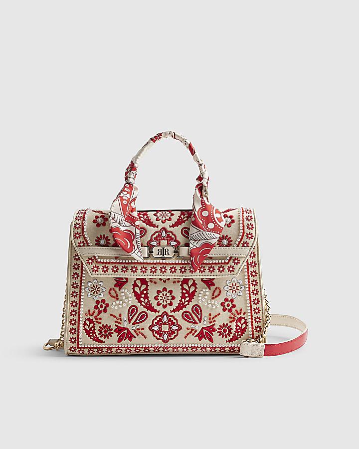 River Island Cream Embroidered Tote Bag
