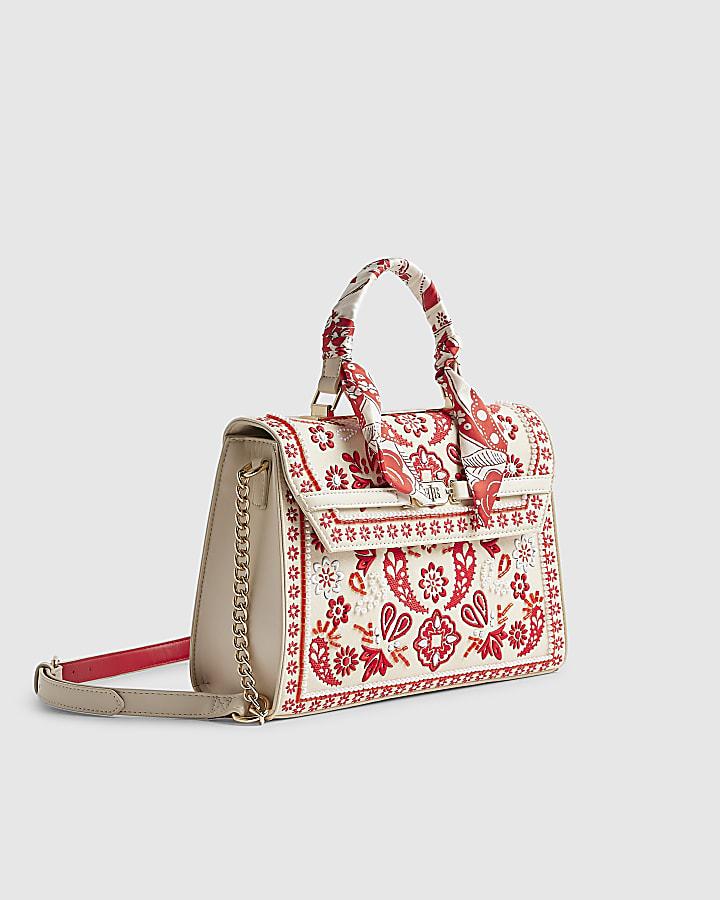 River Island Cream Embroidered Tote Bag