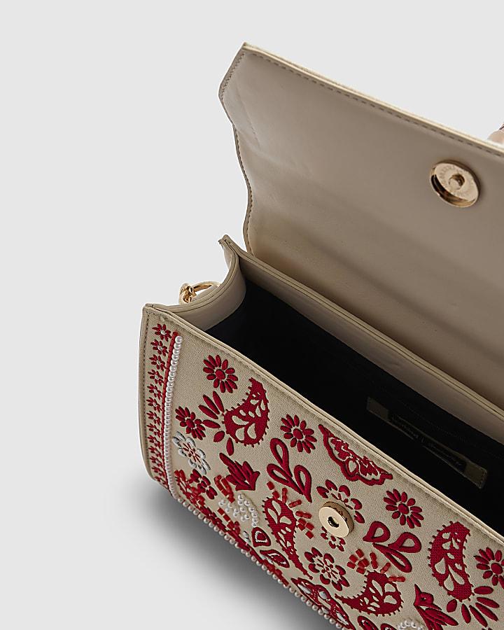 river island Cream Embroidered Tote Bag