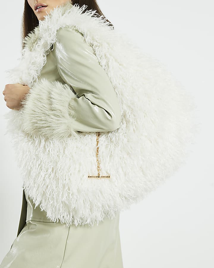 River Island Cream Faux Fur Shoulder Bag