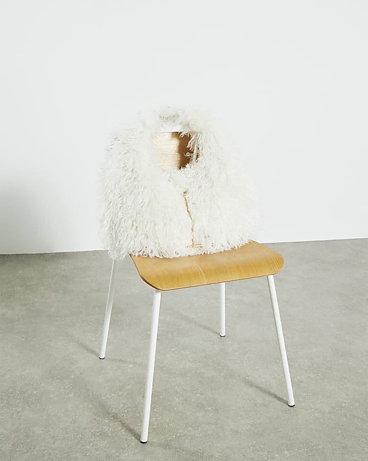 River Island Cream Faux Fur Shoulder Bag