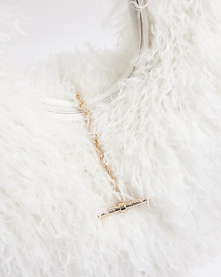 River Island Cream Faux Fur Shoulder Bag