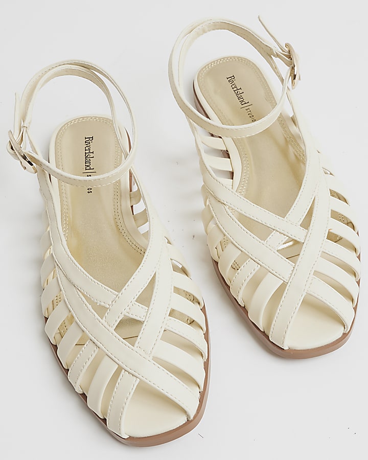 River Island Cream Faux Leather Caged Sandals