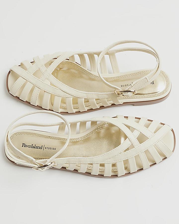 river island Cream Faux Leather Caged Sandals