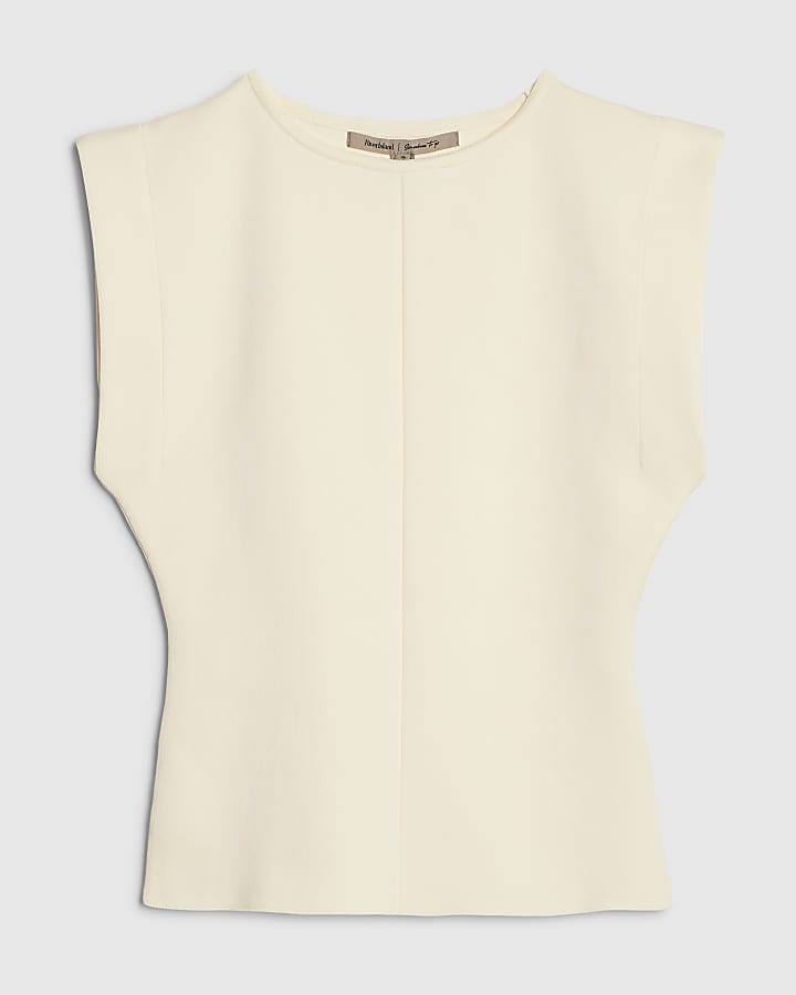 river island Cream Fitted Knit Sleeveless Top