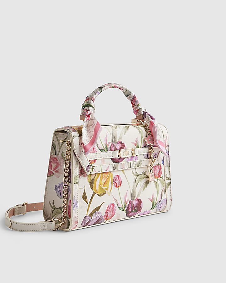 River Island Cream Floral Charm Tote Bag