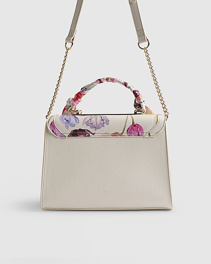 River Island Cream Floral Charm Tote Bag