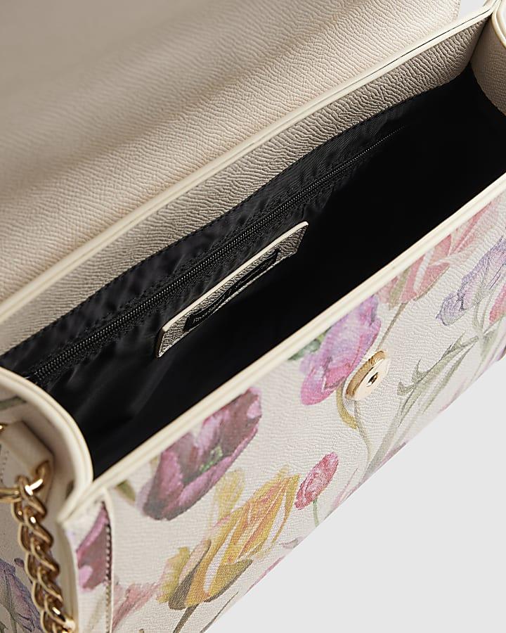 river island Cream Floral Charm Tote Bag