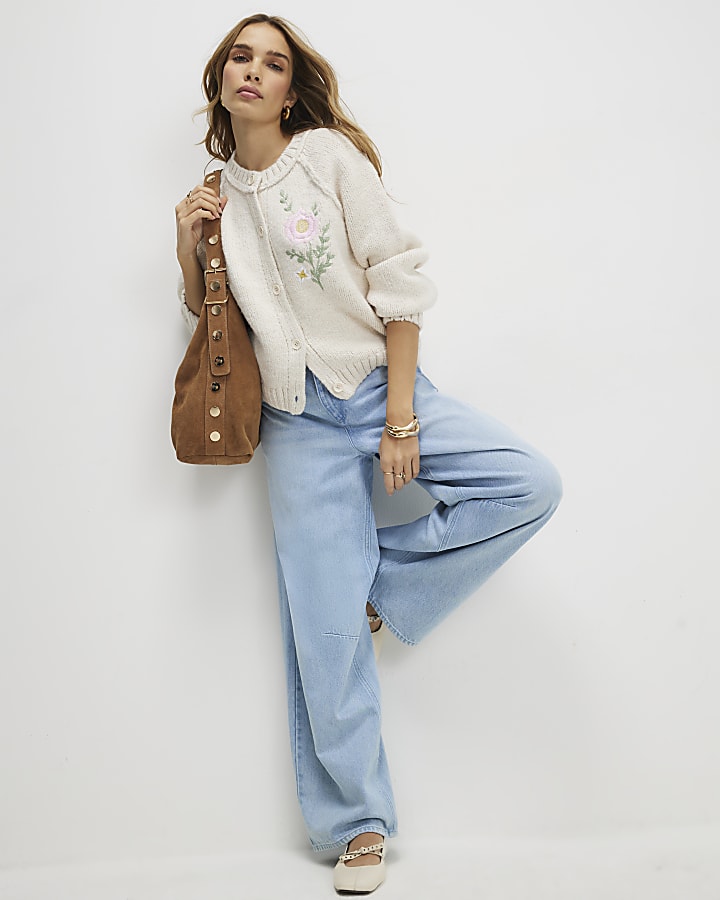 River Island Cream Floral Embroided Cardigan