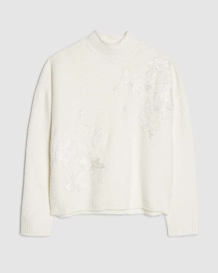 river island Cream Floral Embroidered Jumper
