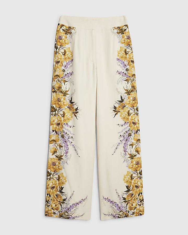 river island Cream Floral Flared Trousers