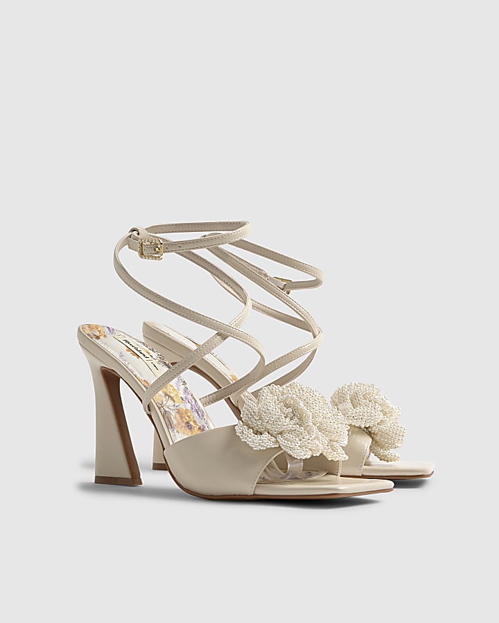 River Island Cream Floral Heeled Sandals