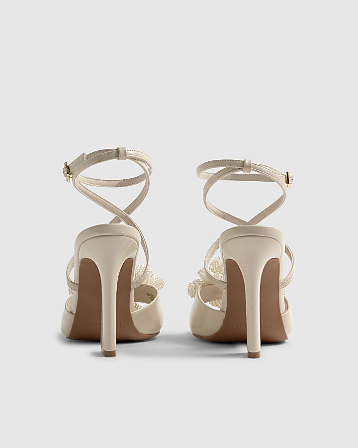 River Island Cream Floral Heeled Sandals