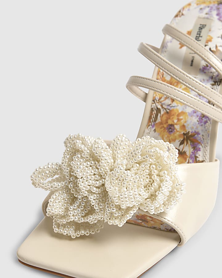 River Island Cream Floral Heeled Sandals