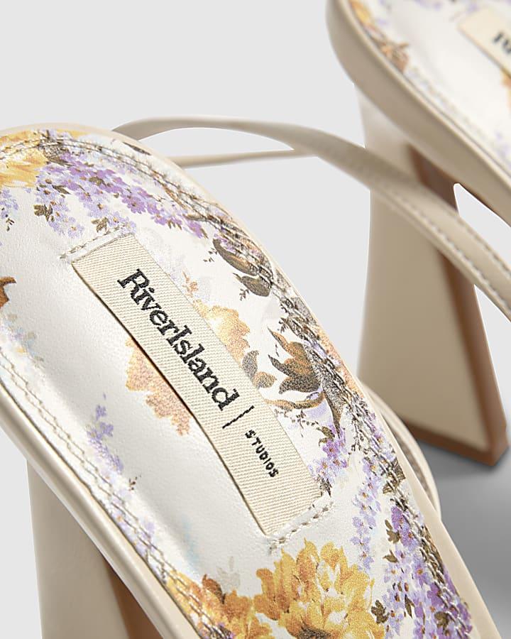 river island Cream Floral Heeled Sandals