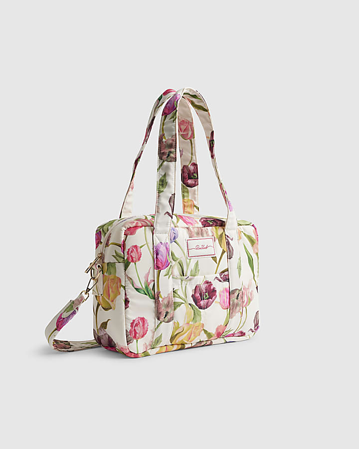 River Island Cream Floral Print Holdall Bag