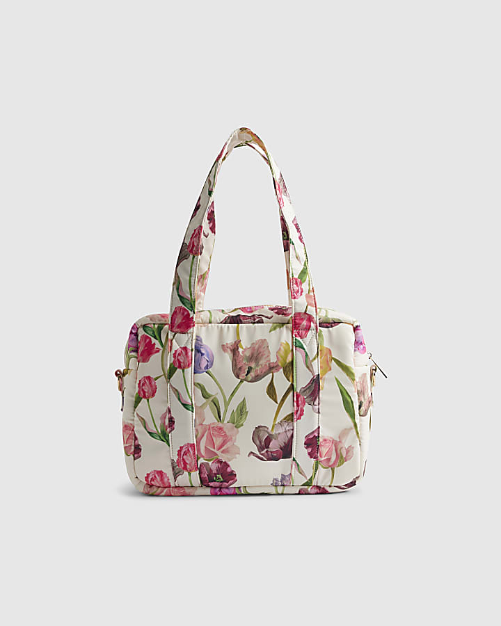River Island Cream Floral Print Holdall Bag