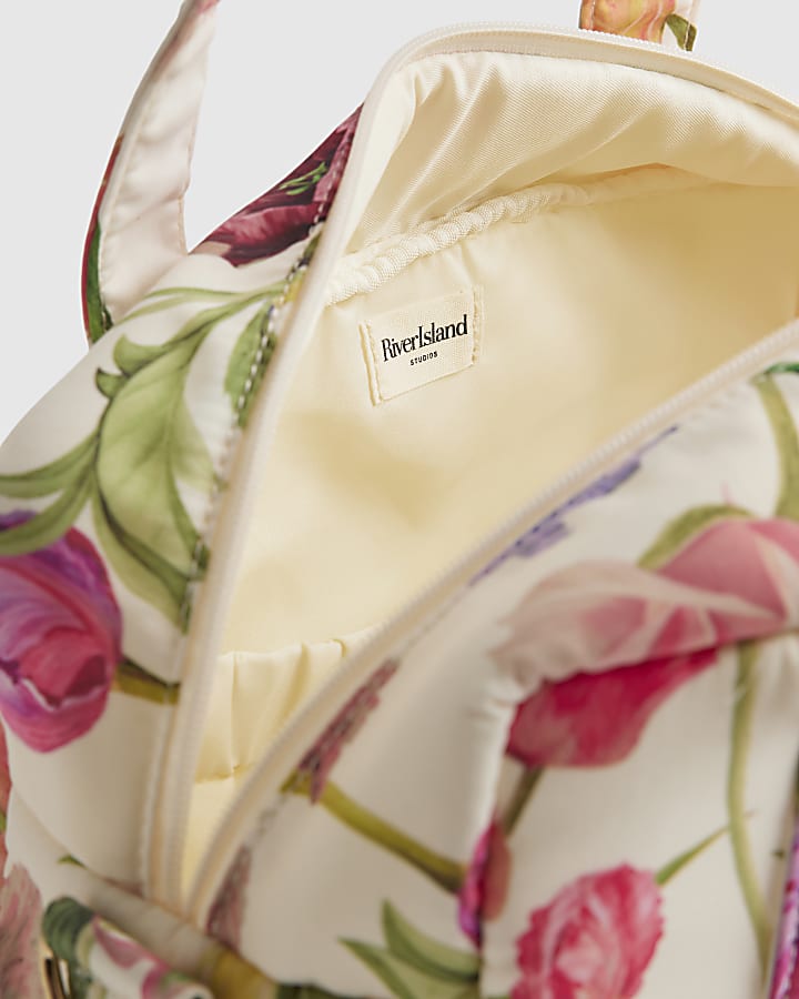 river island Cream Floral Print Holdall Bag