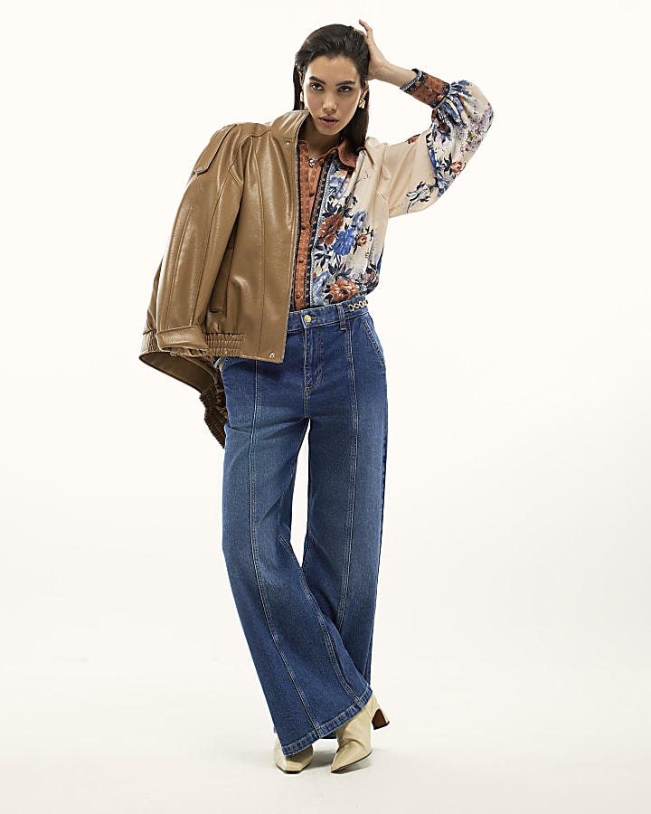 River Island Cream Floral Print Long Sleeve Shirt