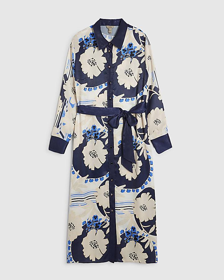 river island Cream Floral Shirt Dress