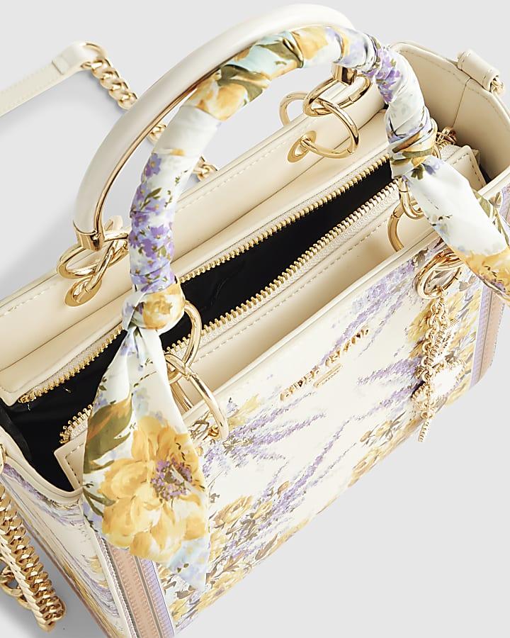 river island Cream Floral Tote Bag