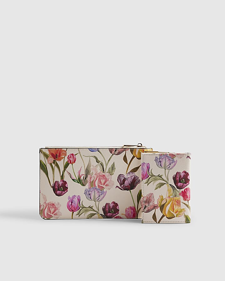 River Island Cream Floral Travel Wallet Bundle